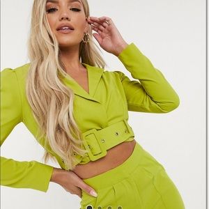 Lime green ASOS belted cropped blazer